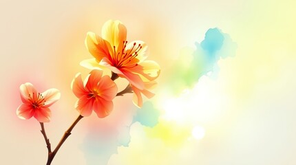 Naklejka premium Soft hues blend in the background as vibrant cherry blossoms open, inviting the warmth of spring. Their delicate beauty captures the essence of nature's renewal