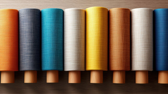 Minimalist fabric rolls in various colors, showcasing soft textures and natural tones