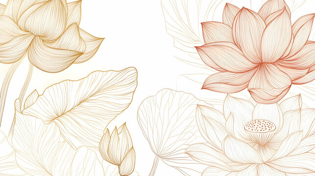 Elegant lotus flower line art design, perfect for serene backgrounds or wellness websites