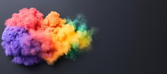Rainbow holi idea. Colorful smoke explosion in vibrant hues for creative design and artistic projects.