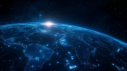 Obraz premium Global network connections, sunrise Earth, space background; website header