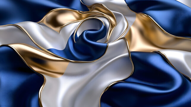 A starburst flag with radiant lines of silver, gold, and deep blue, creating an energetic and futuristic design on a clear background  - Powered by Adobe