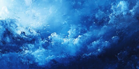 Obraz premium Vibrant blue sky with textured clouds showcasing shades of azure and cobalt, creating a dynamic and atmospheric backdrop.