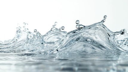 A photorealistic 3D render of liquid chrome rippling into waves, suspended mid-motion against a clean white background, crisp 4K