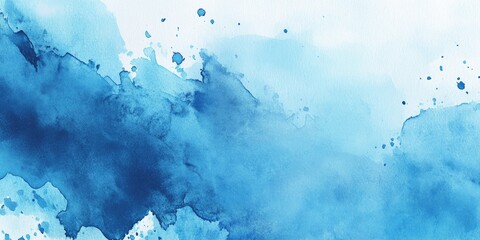 Blue watercolor splash with varying hues and gradients on the left, featuring a light background for text or design in the center.