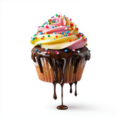 Colorful Cupcake with Dripping Chocolate and Sprinkles.
