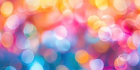 Colorful soft focus abstract background with prominent bokeh effect in warm tones of pink, orange, and yellow blending into cool blue accents.