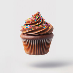 Colorful Cupcake with Dripping Chocolate and Sprinkles.