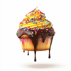 Colorful Cupcake with Dripping Chocolate and Sprinkles.