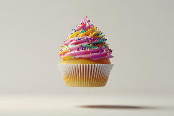Colorful Cupcake with Dripping Chocolate and Sprinkles.