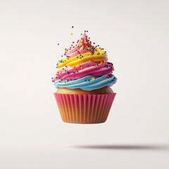 Colorful Cupcake with Dripping Chocolate and Sprinkles.