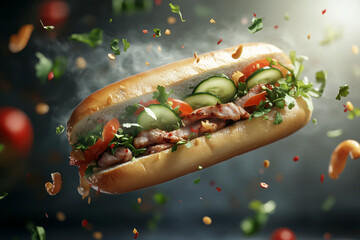 Vietnamese Banh Mi with Pork and Fresh Vegetables.