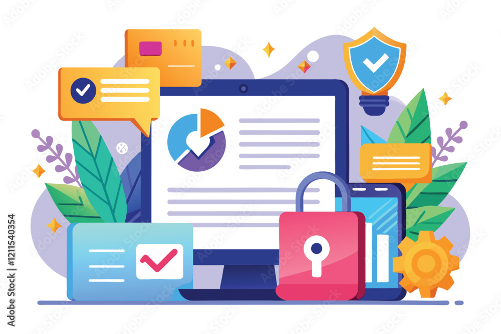 Aufkleber digital tools showcase improved document security methods with charts and communication elements imp