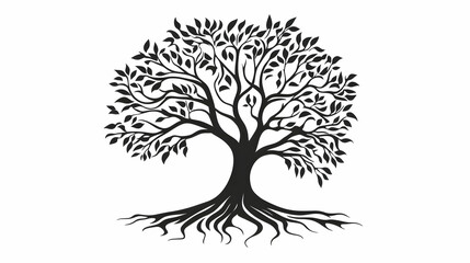 Majestic oak tree illustration, strong roots, white background, nature concept, website graphic