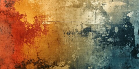 Fototapeta premium Abstract grunge textured background in warm orange and cool blue tones with rough surfaces and intricate patterns creating a vintage aesthetic