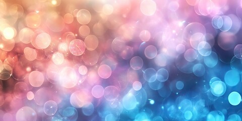 Obraz premium Soft pastel abstract background featuring bokeh circles in pink, purple, and blue gradient. Light blurred texture with ample copy space.