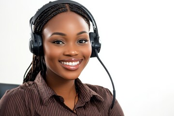 Happy smiling woman working in call center, Generative AI