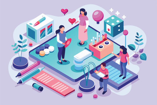 A group of individuals discussing personalized strategies for infertility diagnosis Infertility diagnosis Customizable Isometric Illustration