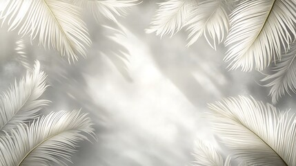 3D wallpaper with palm leaves grey background light