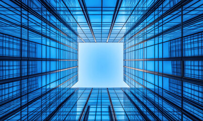 The fa &ccedil; ade of modern skyscrapers and glass curtain wall buildings in the city