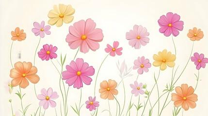 Pastel Cosmos Flowers Meadow Spring Background
