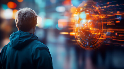 Innovative technology visualization urban setting digital art futuristic environment close-up view data interaction