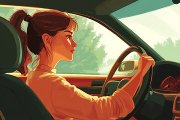 Naklejka premium Woman driving her car, Generative AI