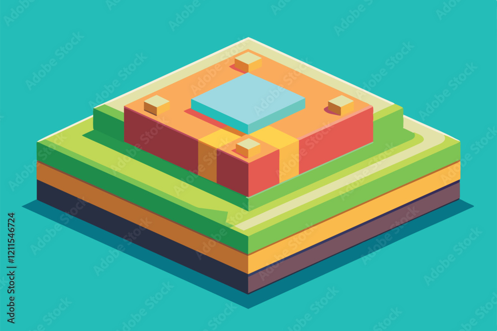 Poster a colorful, layered geometric structure is created using flat design techniques insert block customi