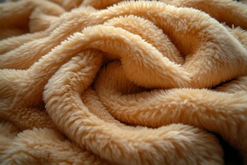 Soft Beige Fur Blanket Texture Close Up