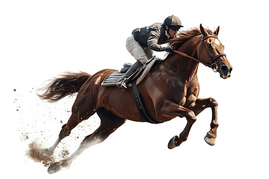 Horse racing jockey. Sport. Champion. Racetrack. Equestrian. Derby. Isolated on white background.PNG - Powered by Adobe