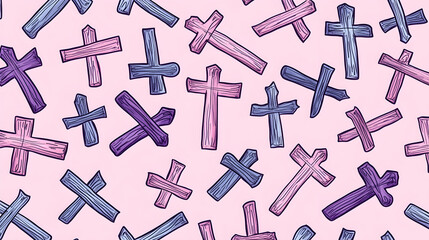 Naklejka premium Purple and pink cross pattern background, religious symbol design, spiritual wallpaper