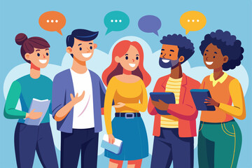 A diverse group of friends enjoys a friendly chat, sharing their thoughts and experiences, Interethnic interaction, Conversation between friends,