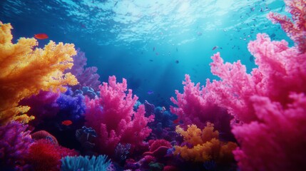 Obraz premium Vibrant Coral Reef Underwater Scene with Colorful Fish