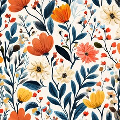 Colorful home decor vibrant floral patterns in top-down digital illustrations