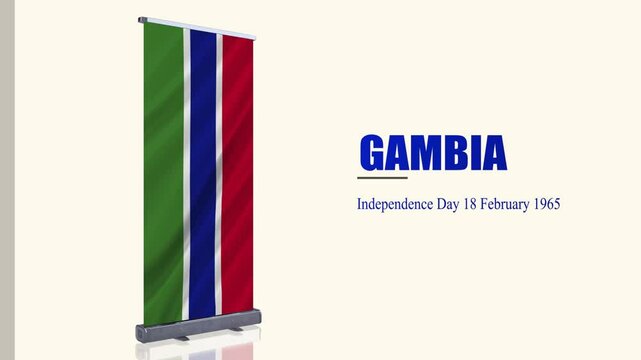 Gambia Independence Day18 February 1965, Gambia Waving Flag on Roll Up Presentation
