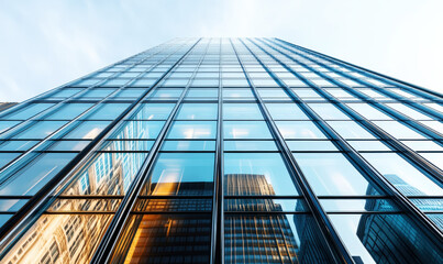 Fototapeta premium Blue curtain wall glass office building in the city