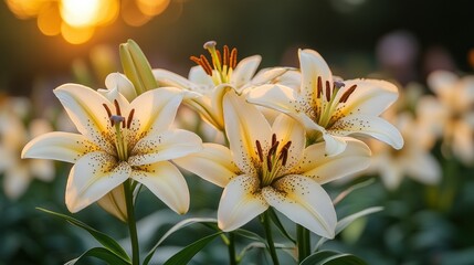 Fototapeta premium Sunset Lilies: Golden Hour Bloom