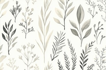 Naklejka premium Elegant Botanical Illustrations in Monochrome for Minimalist Design