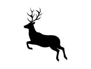 Flying reindeer, flat vector illustration silhouette isolated on white background