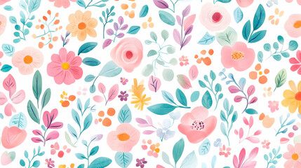 Watercolor floral pattern, pastel flowers, spring background,  perfect for textiles or websites