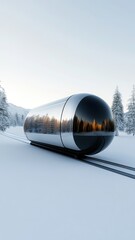 Conceptual design of an eco-friendly hyperloop pod showcasing futuristic transportation technology.