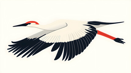 Obraz premium White crane in flight, against a white background. Ideal for nature documentaries or children’s books
