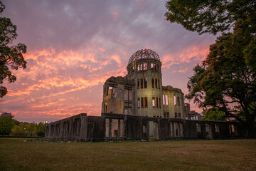 The Genbaku Dome in Hiroshima at sunset
