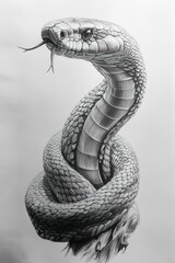 Fototapeta premium Detailed pencil sketch of a coiled cobra.