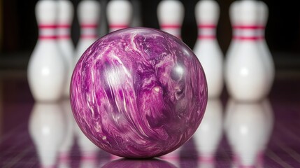 Naklejka premium Close-up of a vibrant purple bowling ball in a bowling alley