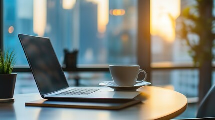 Laptop Work with Coffee, Representing Career Progression and Achievement
