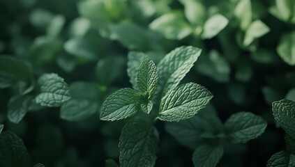 Lush green mint leaves close-up.