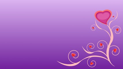Purple Background With pink Hearts stylised by flowers