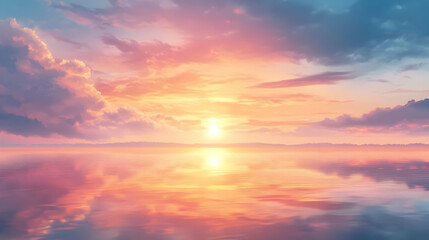 Obraz premium Sunset over Calm Lake: Serene Nature Photography