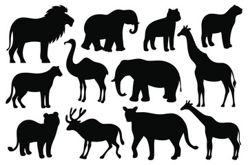 Fototapeta premium Animals silhouettes set isolated flat vector illustration on white background